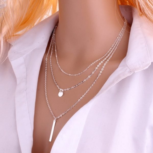 Vintage Necklace For Women Fashion Silver Color Medallion Sequins Necklace Multiple Layers Pendant Long Necklaces Boho Jewelry