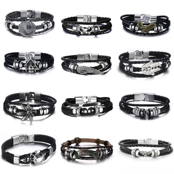 Vnox Lucky Vintage Men's Leather Bracelet Playing Cards Raja Vegas Charm Multilayer Braided Women Pulseira Masculina 7.87" - Image 4