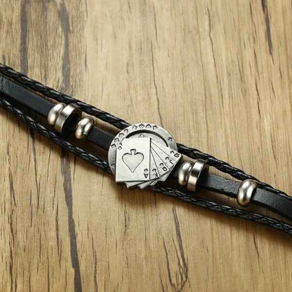 Vnox Lucky Vintage Men's Leather Bracelet Playing Cards Raja Vegas Charm Multilayer Braided Women Pulseira Masculina 7.87" - Image 5