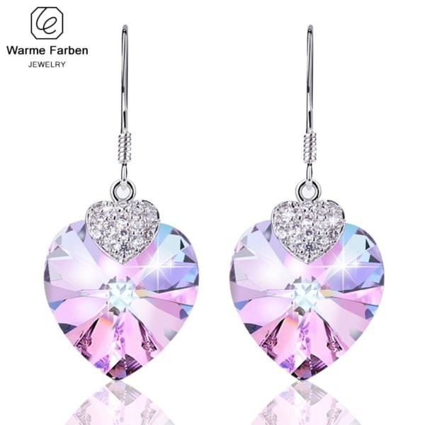 Warme Farben Crystal from Swarovski Women Earrings Amethyst Heart Drop Earring Fine Jewelry 925 Sliver Dangle Earring Brincos