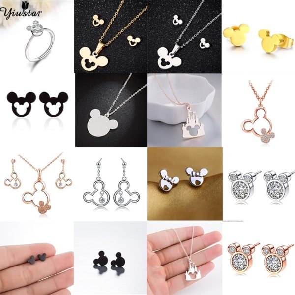 Yiustar New Arrival Cute Elegant Mickey Necklace Pendants Stainless Steel Animal Necklace Jewelry Christmas Gift