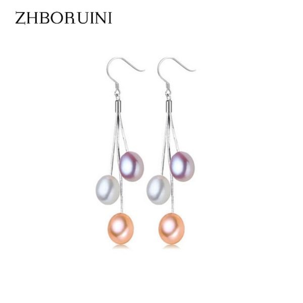 ZHBORUINI 2019 Pearl Earrings Natural Freshwater Pearl Tassels Pearl Jewelry Drop Earrings 925 Sterling Silver Jewelry For Woman