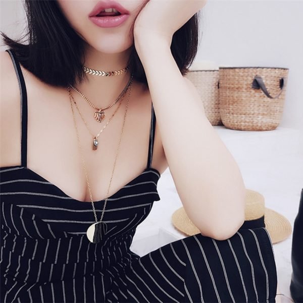 x220 Leaves Chain Sequins Choker Necklaces For Women Bohemia Style Jewelry Statement Necklaces Party Jewelry Best Gift Wholesale - Image 4