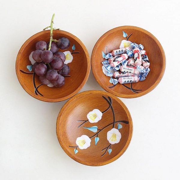 1 PCS Wood Plate Round Fruit Bowl Tray Tableware Candy Holder Salad Bowl Table Dining Decoration Storage Plate Party Supplies