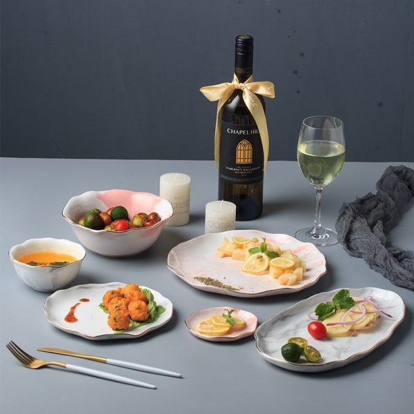 1pc Glod Marble Ceramic Dinner Dish Plate Rice Salad Noodles Soup Bowl Sauce Sushi Fish Plate Dinnerware Sets Tableware - Image 2