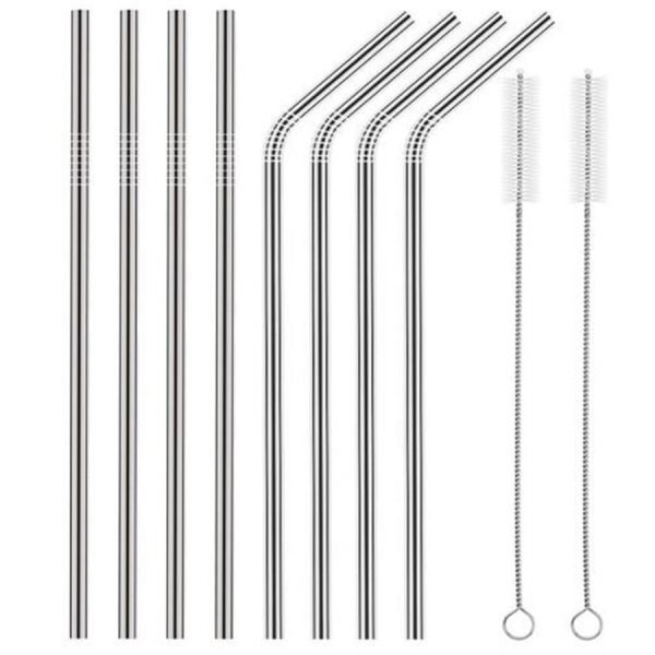 2/4/8Pcs Drinking Straw Reusable Straws with Cleaner Brush Set High Quality Eco Friendly Stainless Steel Metal Straw For Mugs