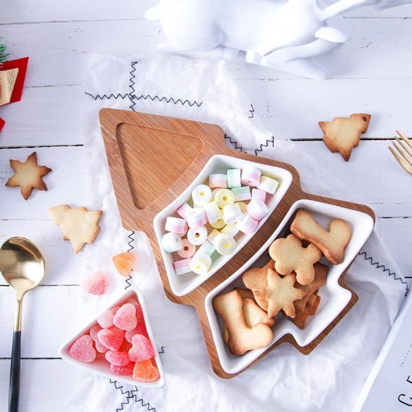 28cm full set ceramic bamboo Christmas tree tray Snack plate fruit bowl dish plate tableware breakfast tray kitchen home supply - Image 3