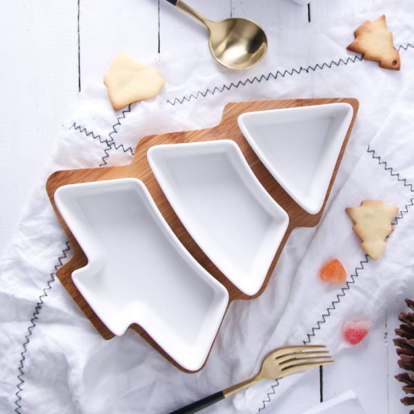 28cm full set ceramic bamboo Christmas tree tray Snack plate fruit bowl dish plate tableware breakfast tray kitchen home supply - Image 4