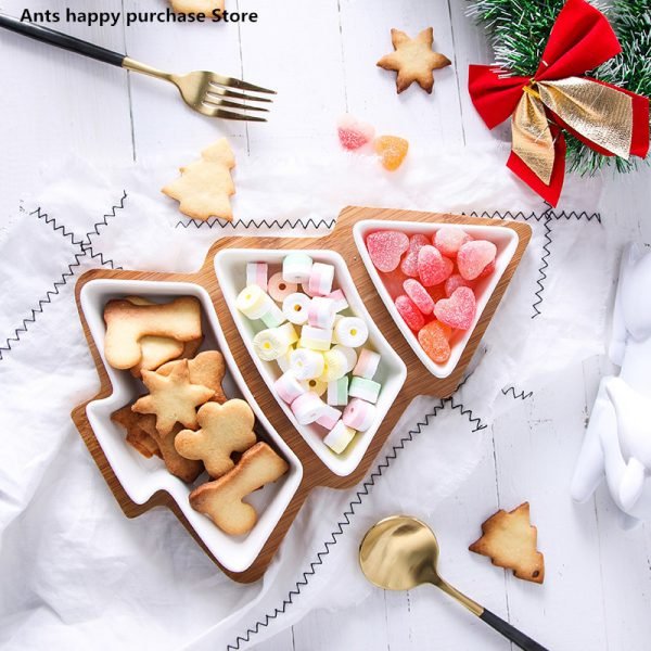 28cm full set ceramic bamboo Christmas tree tray Snack plate fruit bowl dish plate tableware breakfast tray kitchen home supply