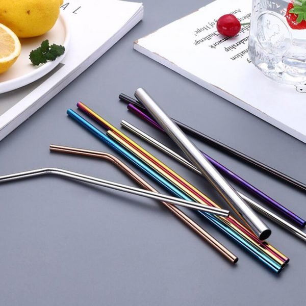 2pc/4pcs Reusable Metal Drinking Straws Colorful Stainless Steel Sturdy Bendy or Upright Drinks Straw for Mugs + Cleaning Brush