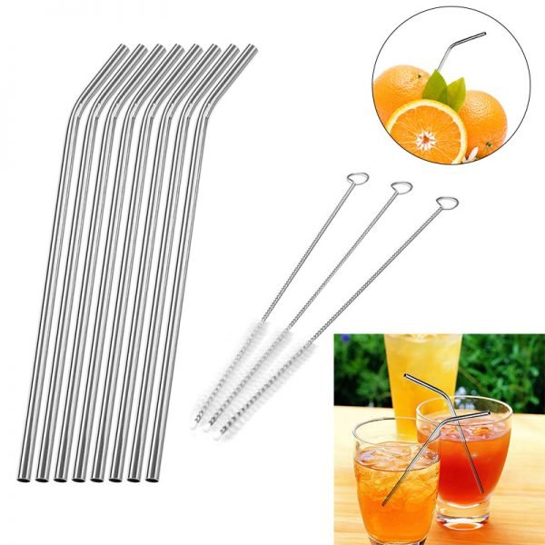 4/6/8pcs Metal Straw Reusable Drinking Stainless Steel Straw with Cleaner Brush for Mugs Bar Accessories