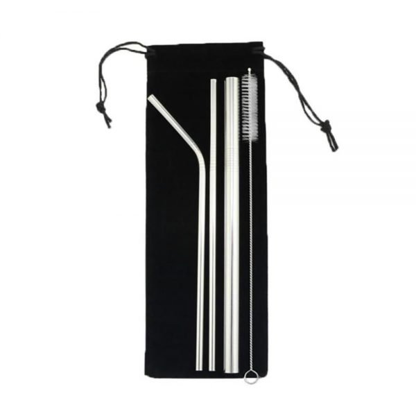 5pcs Eco Friendly Reusable Straw 304 Stainless Steel Straw Metal Smoothies Drinking Straws Set with Brush & Bag - Image 3