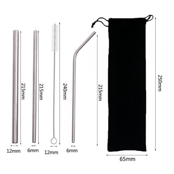 5pcs Eco Friendly Reusable Straw 304 Stainless Steel Straw Metal Smoothies Drinking Straws Set with Brush & Bag - Image 6