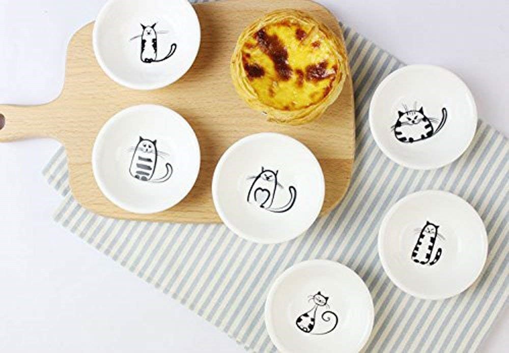 6PCS Super Cute Cat Ceramic Sauce Dish Mini Side Seasoning Dish Condiment Dishes Sushi Soy Dipping Bowl Snack Small Saucer Set - Image 4