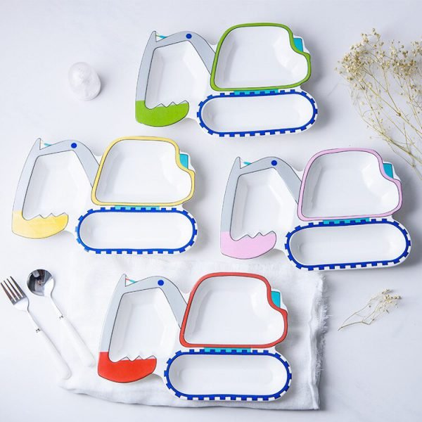 Cartoon Excavator Ceramic Dinner Dish Plate for Children Cute Kids Fruit Snack Dessert Rice Bowl Food Container Tableware - Image 4