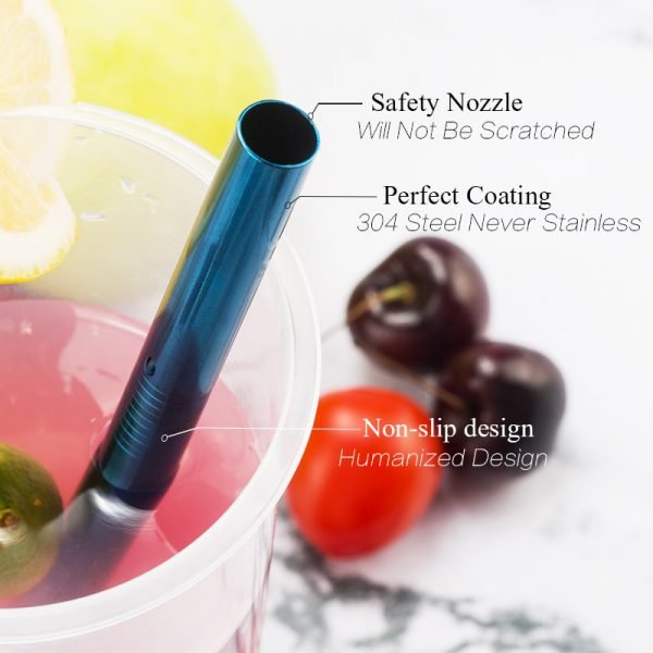 Colorful 304 Stainless Steel Straws Reusable Straight Bent Metal Drinking Straw With Cleaner Brush Set Party Bar Accessory - Image 3