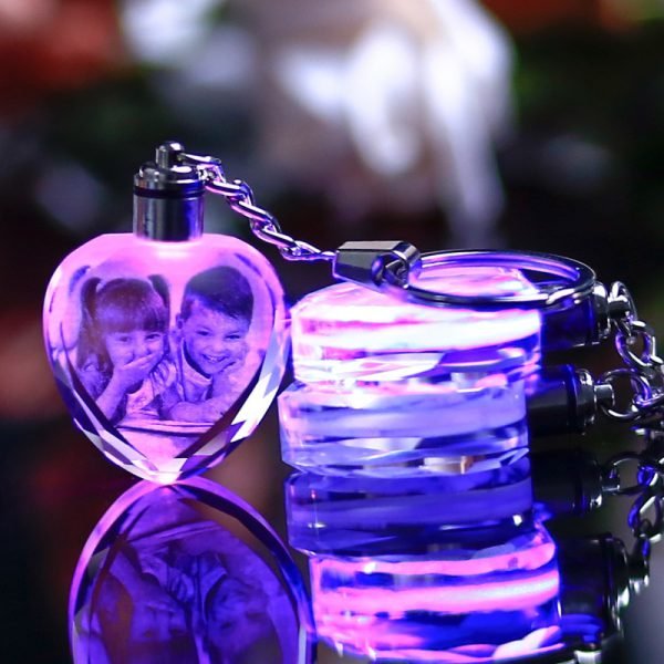 Custom Made Crystal Picture Frame Baby Gift Heart Shape Glass Mini Photo Frame LED Light Pendant Present kristallen fotolijst - Image 3
