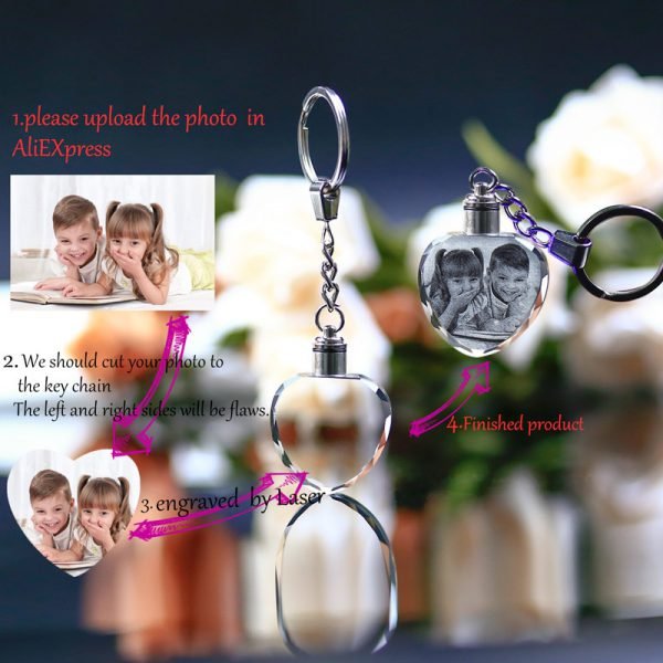 Custom Made Crystal Picture Frame Baby Gift Heart Shape Glass Mini Photo Frame LED Light Pendant Present kristallen fotolijst - Image 6