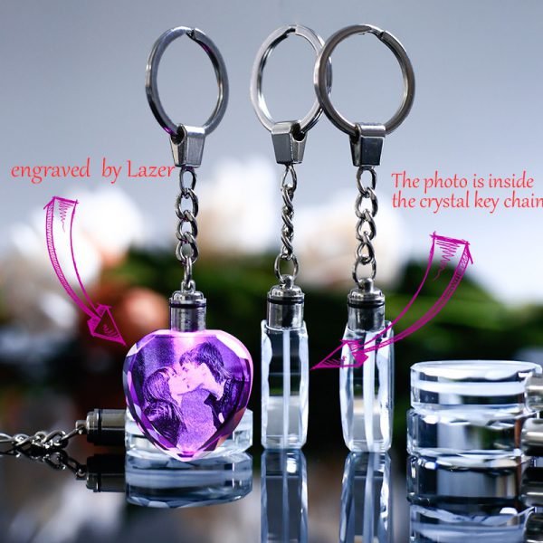 Customized Souvenirs Gift Decoration Heart Shape K9 Crystal Photos Frame Laser Engrave for Lover Baby Kids Glass Crafts KeyChain - Image 4
