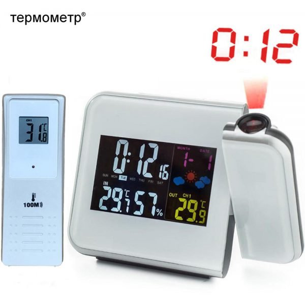 Digital Projection Alarm Clock Weather Station with Temperature Thermometer Humidity Hygrometer/Bedside Wake Up Projector Clock - Image 2