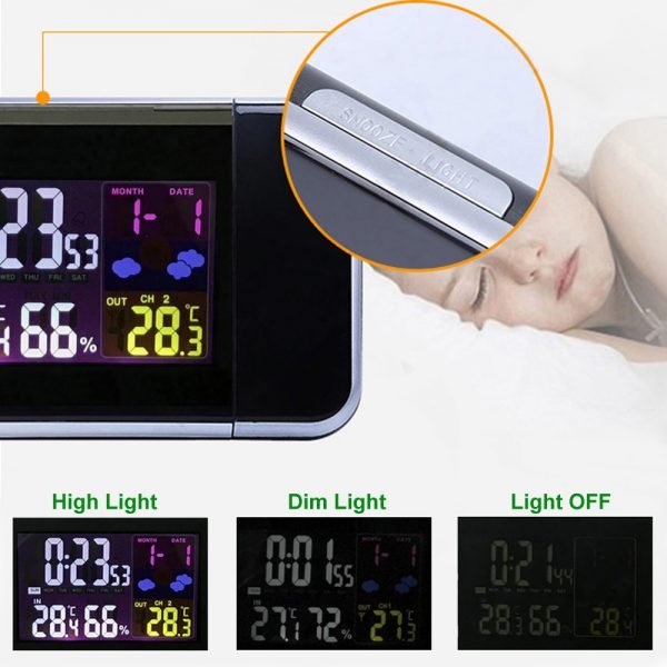 Digital Projection Alarm Clock Weather Station with Temperature Thermometer Humidity Hygrometer/Bedside Wake Up Projector Clock - Image 4