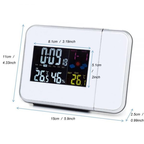 Digital Projection Alarm Clock Weather Station with Temperature Thermometer Humidity Hygrometer/Bedside Wake Up Projector Clock - Image 5