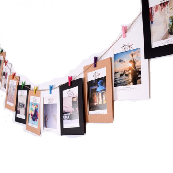 EACH PARTY 10Pcs Paper Frame with Clips 3/4/5/6/7 Inch Wall Photo Frame DIY Hanging Picture Album Party Home Decorations 2M Rope