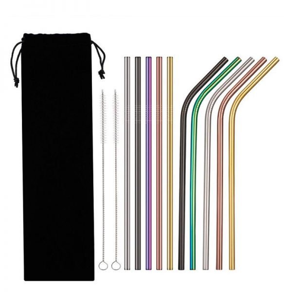 EIMAI 4Pcs Colorful 304 Stainless Steel Straws Reusable Drinking Straw High Quality Bent Metal Straw with Cleaner Brush A01