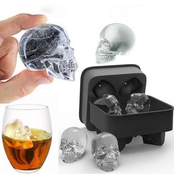 Hot Large Ice Tool Tray Pudding Mold 3D Skull Silicone Mold 4-Cavity DIY Ice Maker Household Use Kitchen Accessories