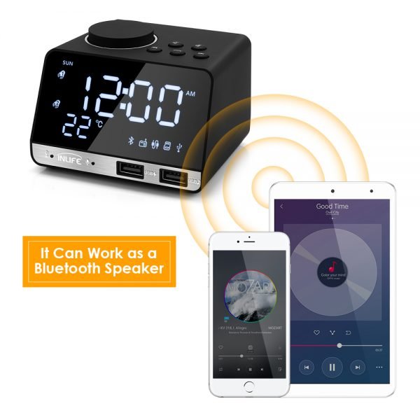 Inlife K11 Bluetooth 4.2 Radio Alarm Clock Speaker With 2 USB Ports LED Digital Alarm Clock Home Decration Snooze Table Clock - Image 3