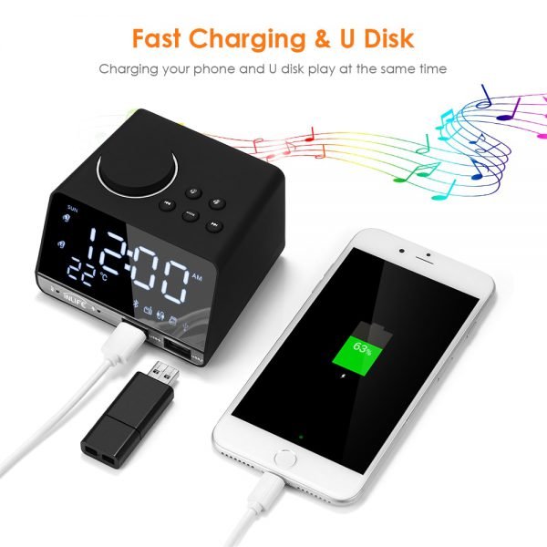 Inlife K11 Bluetooth 4.2 Radio Alarm Clock Speaker With 2 USB Ports LED Digital Alarm Clock Home Decration Snooze Table Clock - Image 4