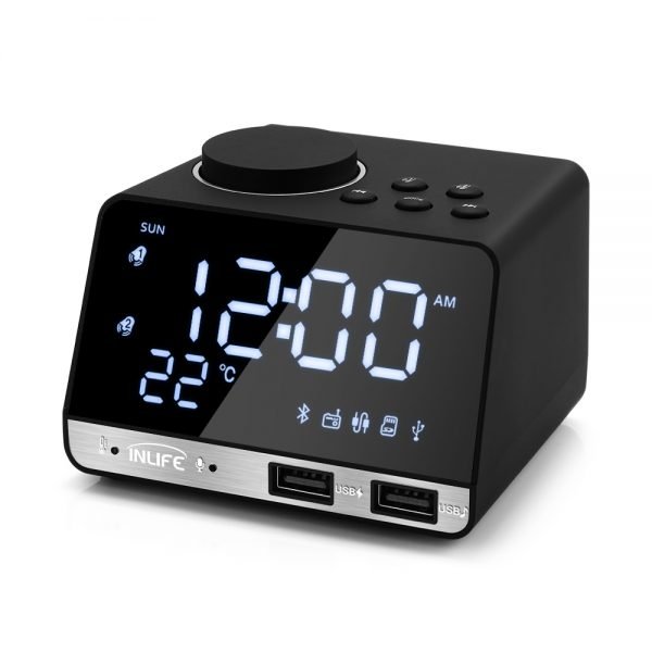 Inlife K11 Bluetooth 4.2 Radio Alarm Clock Speaker With 2 USB Ports LED Digital Alarm Clock Home Decration Snooze Table Clock