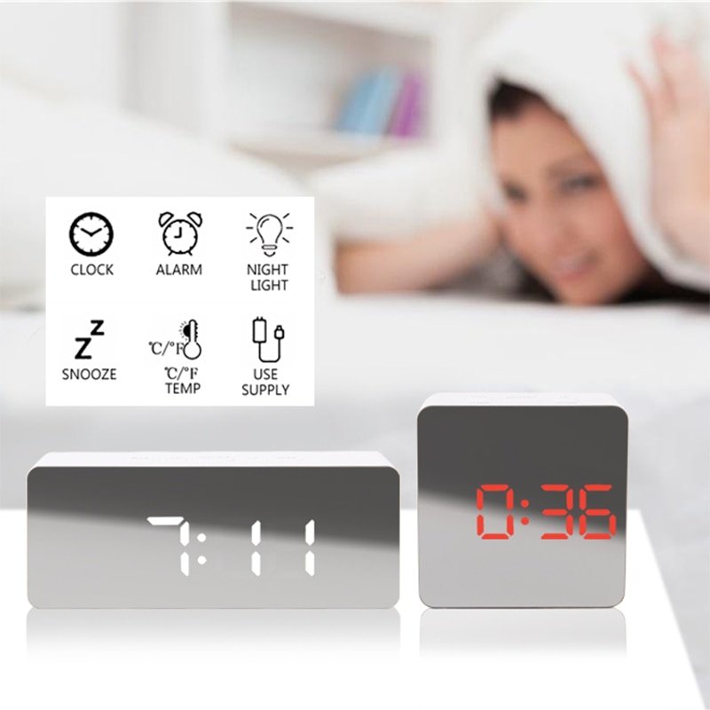 JULY'S SONG Digital Alarm Clock Mirror Digital Clock LED Snooze Night Lights Temperature Table Clocks USB Despertador Home Decor - Image 4