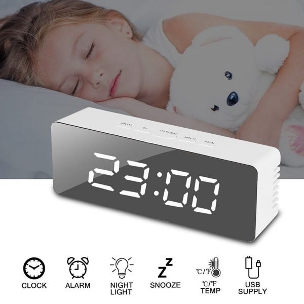 LED Mirror Alarm Clock Digital Snooze Table Clock Wake Up Light Electronic Large Time Temperature Display Home Decoration Clock - Image 3
