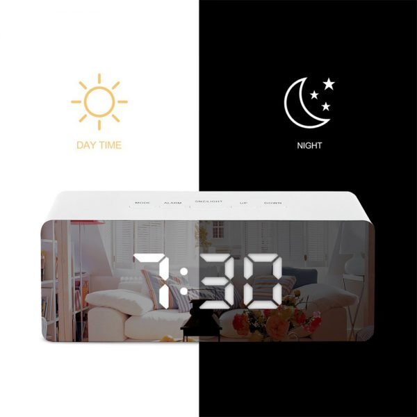 LED Mirror Alarm Clock Digital Snooze Table Clock Wake Up Light Electronic Large Time Temperature Display Home Decoration Clock - Image 4