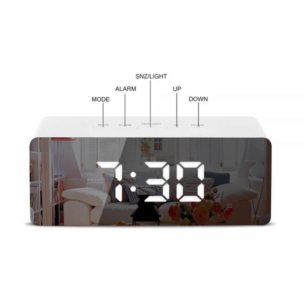 LED Mirror Alarm Clock Digital Snooze Table Clock Wake Up Light Electronic Large Time Temperature Display Home Decoration Clock - Image 5