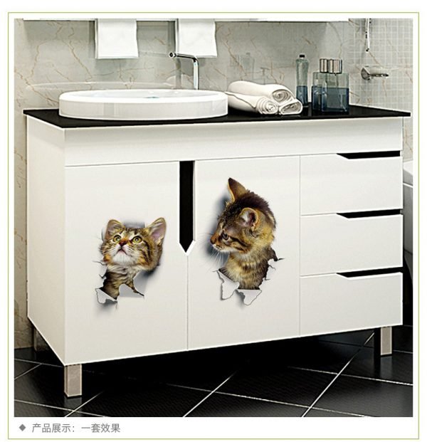 Newest Home Decor Cats 3D Wall Stickers Hole View Toilet Sticker Cat Home Decoration PVC Wall Decals Removable Art Wallpapers - Image 6