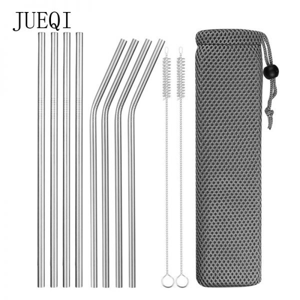 Reusable Metal Drinking Straws 304 Stainless Steel Sturdy Bent Straight Drinks Straw with Cleaning Brush Bar Party Accessory