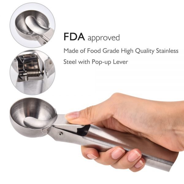 Stainless Steel Icecream Scoop Multi Use Easy Trigger Small Ice Cream Spoon Fruit Baller Frozen Yogurt Dipper with PopUp Level - Image 2