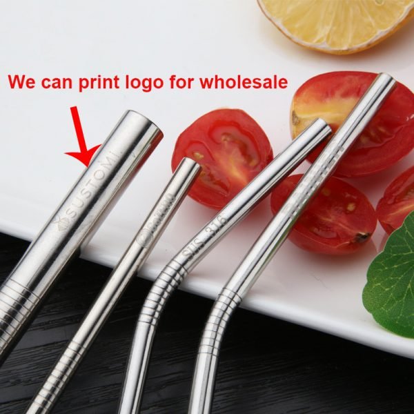 UPORS 5pcs Eco Friendly Reusable Straw 304 Stainless Steel Straw Metal Smoothies Drinking Straws Set with Brush & Bag Wholesale - Image 3