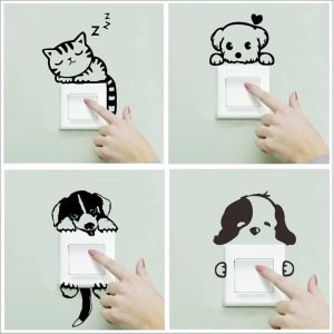 XXYYZZ DIY Funny Cute Sleeping Cat Dog Switch Stickers Wall Stickers Decal Home Decoration Bedroom Living Room Parlor Decoration
