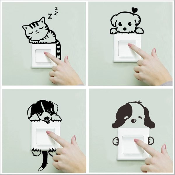 XXYYZZ DIY Funny Cute Sleeping Cat Dog Switch Stickers Wall Stickers Decal Home Decoration Bedroom Living Room Parlor Decoration