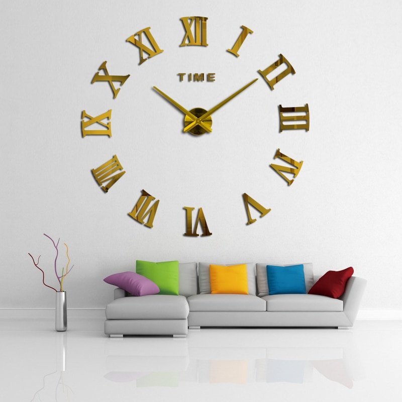 promotion new home decor large roman mirror fashion modern Quartz clocks living room diy wall clock sticker watch free shipping - Image 3