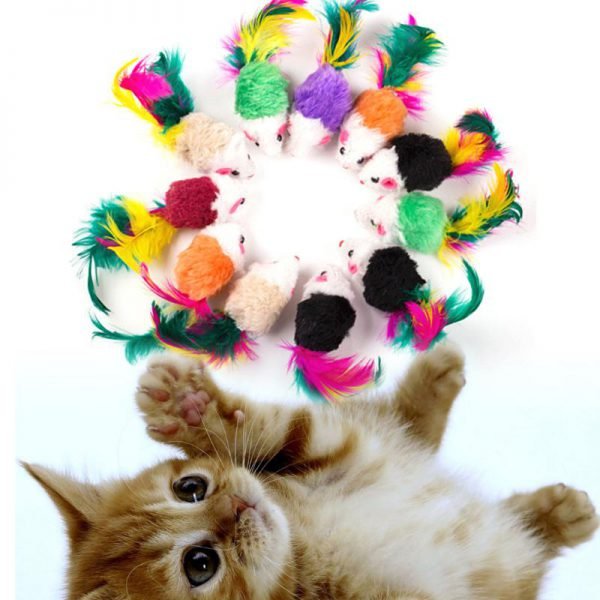 10 Pcs Cat toys False Mouse Pet Cat Toys Mini Funny Playing Toys For Cats with Colorful Feather Plush Mini Mouse Toys - Image 3