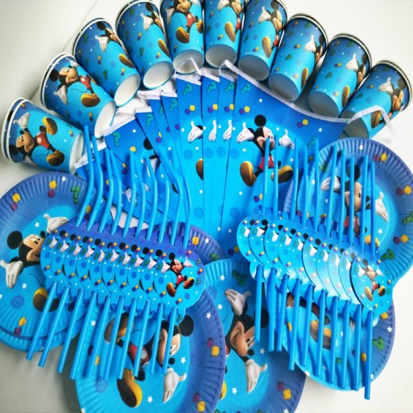 20 People kids birthday party mickey mouse cup plate straw banner party decoration sets paper garland baby shower supplies