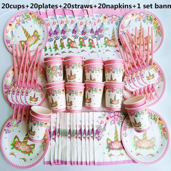 20 people new horse kids happy Birthday child Party Decorations baby shower Supplies Tableware Set Paper banner Favor