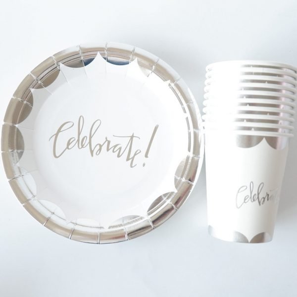 20pcs/lot Gold Foil Letter Disposable Tableware Party Paper Plates Baby Shower Birthday Party Supplies Paper Cups Tableware - Image 2