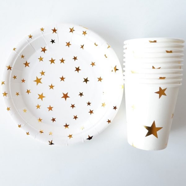20pcs/lot Gold Foil Letter Disposable Tableware Party Paper Plates Baby Shower Birthday Party Supplies Paper Cups Tableware - Image 6