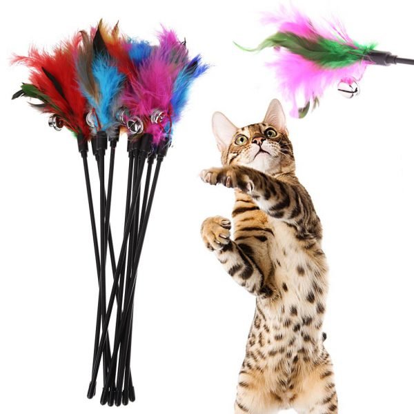 5Pcs Cat Toys Soft Colorful Cat Feather Bell Rod Toy for Cat Kitten Funny Playing Interactive Toy Pet Cat Supplies