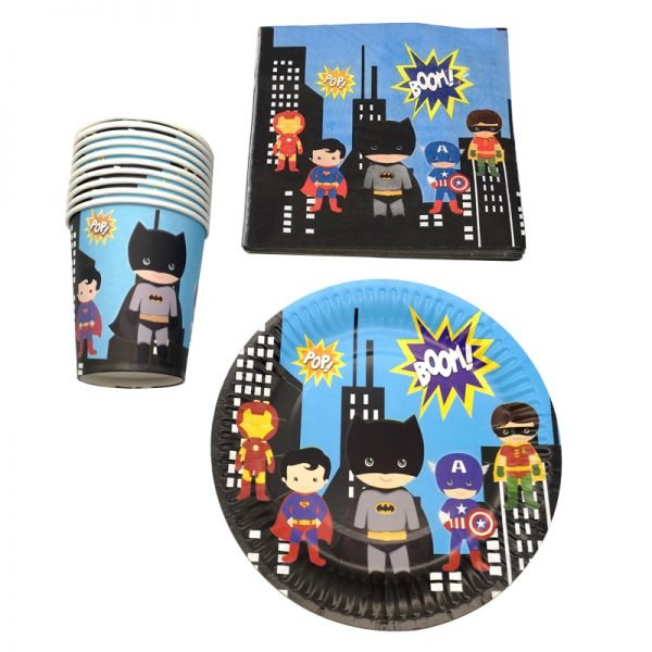 60pcs/lot Happy Birthday Party Batman/Superman/Iron man Plates Decorate Cups Boys Favors Super Hero Theme Baby Shower Napkins